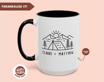 Custom Camping mug, Personalized Engagement gifts, Wedding gift, mug for couple, mountain mug, Custom anniversary gift Couple adventure gift