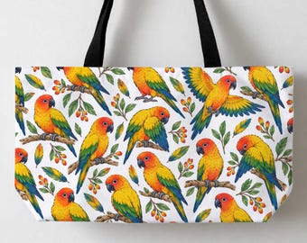 Jenday Conures Tote Bag, Canvas Tote For Bird Lovers, Big Tote, Jendaya Parakeet Large Tote Bag 24x13" Beach Tote Pet Grocery Bag