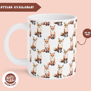 Cute Foxes Coffee Mug, Big 20oz 15oz Mug, Fox Coffee Cup, Animal Lover, Funny Red Fox Gift, Fox Watercolor Pattern, Gift for Fox Lover