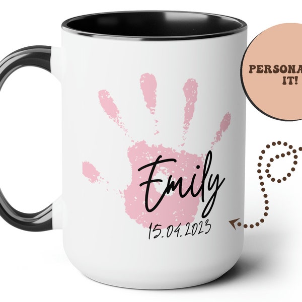 Taza personalizada con huella de bebé, regalo personalizado del día de la madre, recuerdo del bebé del día del padre personalizado, impresión de la mano del bebé, baby shower, primer cumpleaños