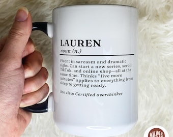Naam betekenis mok, naam definitie beker, gepersonaliseerde naam cadeau voor haar aangepaste definitie, gepersonaliseerde bestie beste vriend moeder woordenboek cadeau