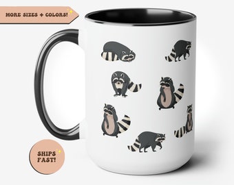 Racoons Funny Coffee Mug, Minimalistic Racoon design, Racoon pattern