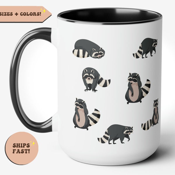 Racoons Funny Coffee Mug, Minimalistic Racoon design, Racoon pattern