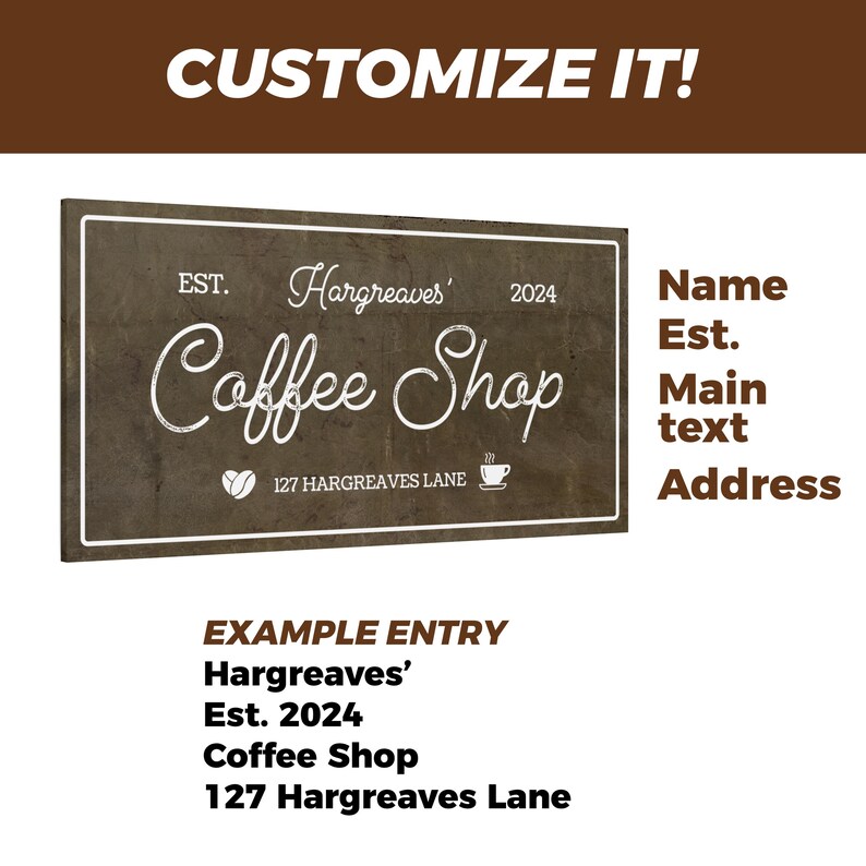 Large Custom Coffee Shop Sign Coffee Bar Small Business Decor Coffee