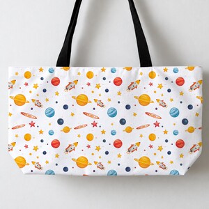 Rymdtygväska, stor tygväska, shoppingväska med kosmiskt galaxmönster (24x13")