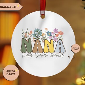 Personalized Retro Nana Ornament, Custom Nana Wildflowers Ornament, Grandkids Names Gift, Custom Grandma Gift,Mother&#39;s Day Gift,Nan Gift