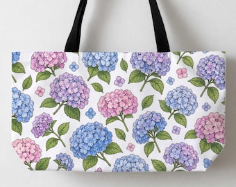 Hydrangeas Tote Bag, Cute Floral Canvas Tote For Flowers Lovers, Big Tote, Hydrangea Lover Large Tote Bag 24x13" Beach Tote, Shoulder Bag