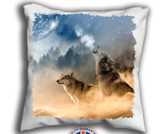 Wolf cushion | Etsy Hmihilu Wolf in Snow Throw Pillow