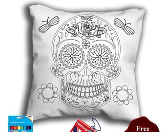 Sugar Skull Cushion Colouring Cushion Cover Colouring pillow with/without Pens 