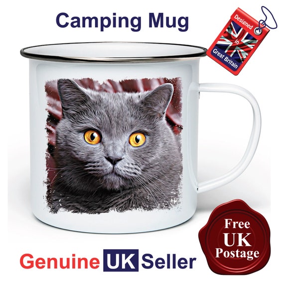 Outdoor Mug British Shorthair Mug Tin Mug, British Shorthair Cat Camping Mug 