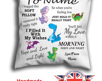 Personalised Dinosaur Cushion Son / Grandson Dinosaur Pillow Personalise Cuddle Cushion Gift Card