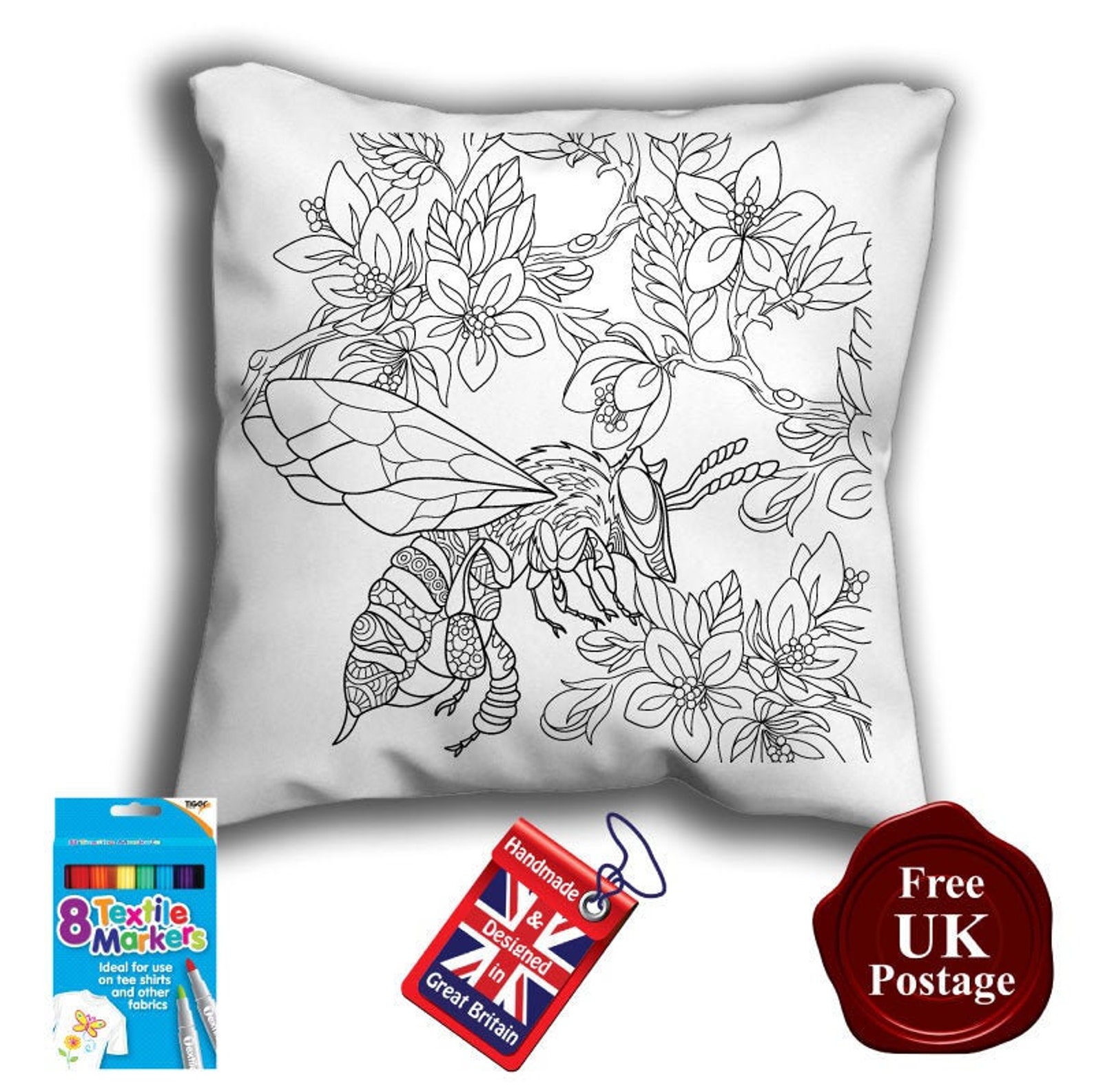 Bee Colouring Cushion Cover with or without 8 x Fabric Pens Etsy