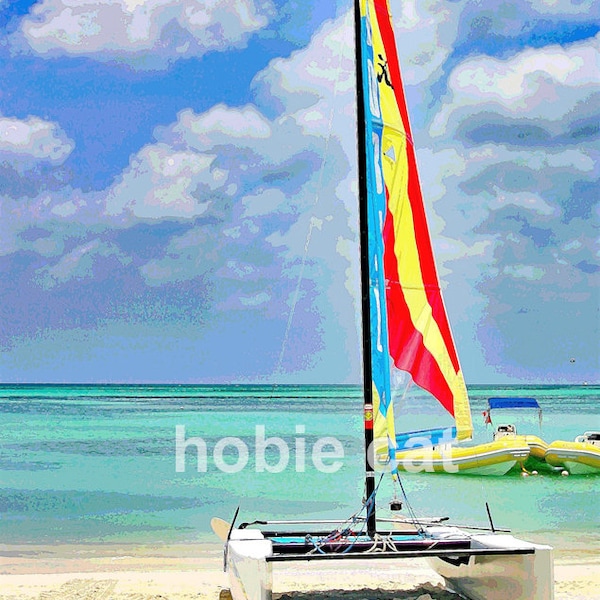 HOBIE CAT PRINT, beach art, tropical art, coastal art, beach print, coastal print, hobie cat print, beach wall art, beach art print, aruba