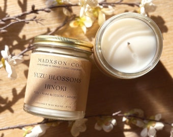 Spring Collection | Yuzu Blossoms + Hinoki Scented Candle | All Natural Coconut Wax Blend | 8 OZ