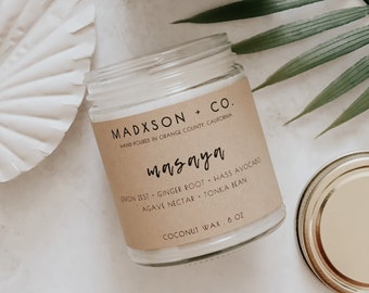 Masaya | Avocado + Ginger Scented Candle | Summer Collection | All Natural Coconut Wax Blend | 8 Oz.