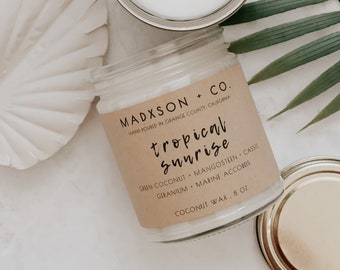 Tropical Sunrise | Mangosteen + Green Coconut Scented Candle | Summer Collection | All Natural Coconut Wax Blend | 8 Oz.