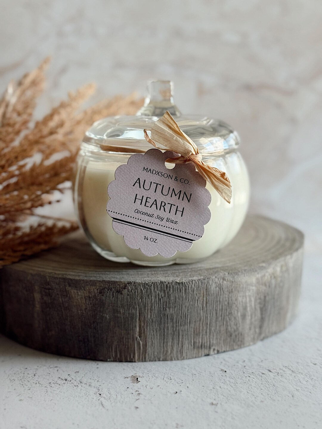 Autumn Hearth Candle: Coconut Soy Wax | Pumpkin Glass Jar (14 OZ.) - Etsy