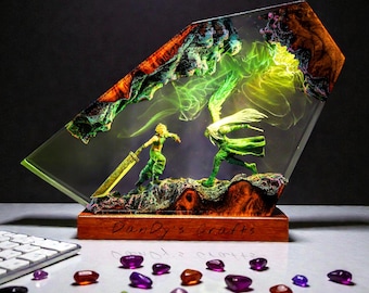 Fantasy Sephi.roth vs Cloud Diorama Resin Lamp, Handmade Epoxy Night Light, Gamer Room Decor, Anime Gift, Christmas Gift for Him