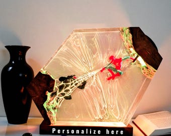 Handicrafts Spider-Man Venom Epoxy Wood Resin Lamp LED RGB Light Night Light Christmas Gift