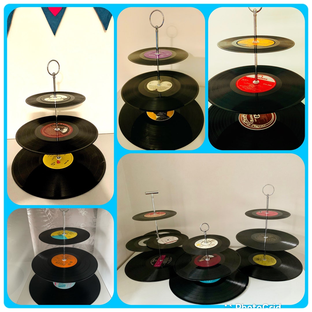 Vinyl Record Cupcake Stand Using Upcycled Records 3 Tiers Makes a
