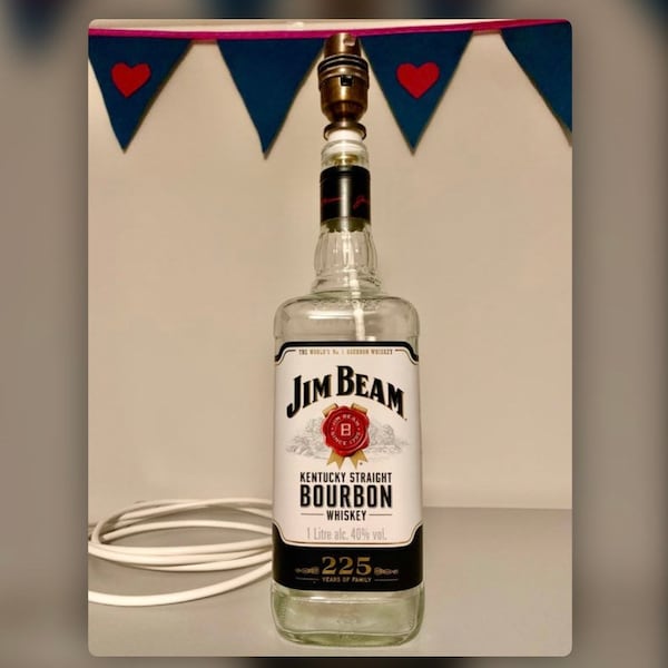 Upcycled Jim Beam Bottle Table Lamp. Makes a unique quirky gift / Home Bar / Man Cave /home decor/ Bourbon Bottle Lamp