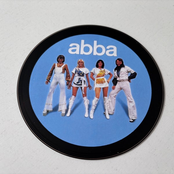 Upcycled CD coasters - new ABBA label added.   Set of 2. Makes a unique gift for music lovers. Quirky bar accessory. Home decor.
