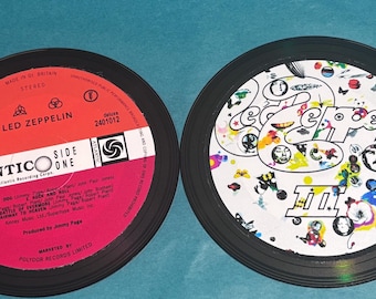 Posavasos de CDs de Led Zeppelin reciclados: Regalo original para amantes de la música (Juego de 2)