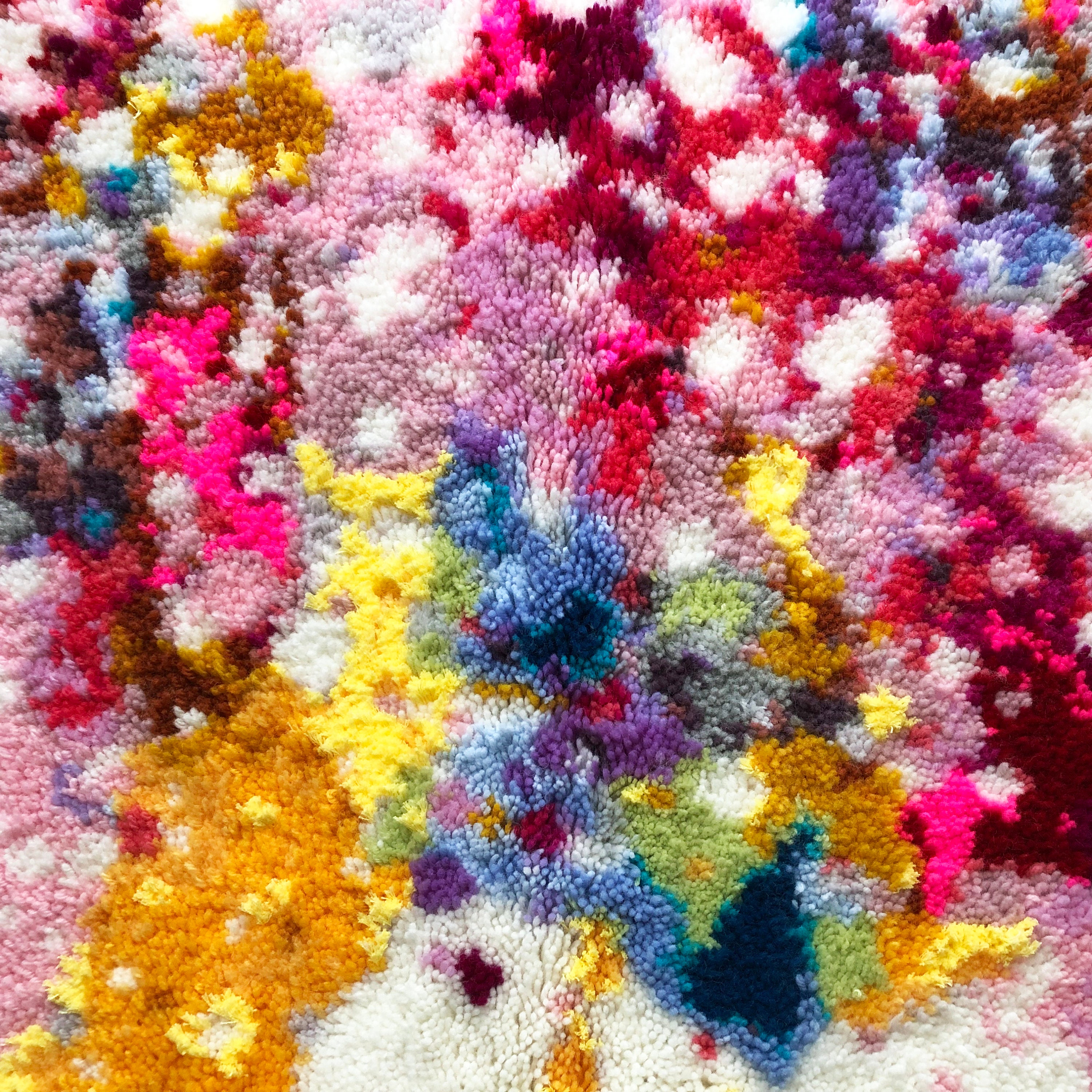 Rainbow Snow Latch Hook Rug, Hand Made Wall Art, Rainbow Colorful Rug Hood Abstract Rug