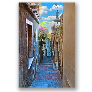 Photographic Art Print, Taormina Sicily, Italy, Town, Street Coble Stones, Landscape, Travel AP-12