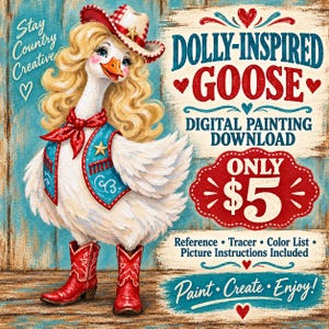 Handledning för målning av lantlig glamourgås, nedladdning av akrylfärgad western cowgirl (digital fil)
