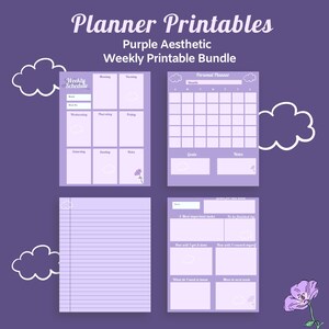 ウィークリー Goodnotes テンプレート | Goodnotes で使用できるデジタル プランナー ページ | パープル エステティック