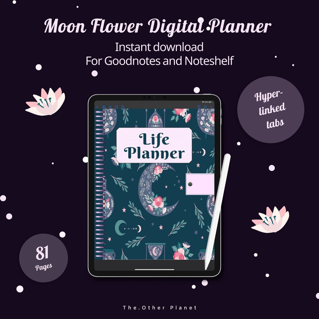 Moon Flower Aesthetic Digital Planner for Good Notes - Etsy