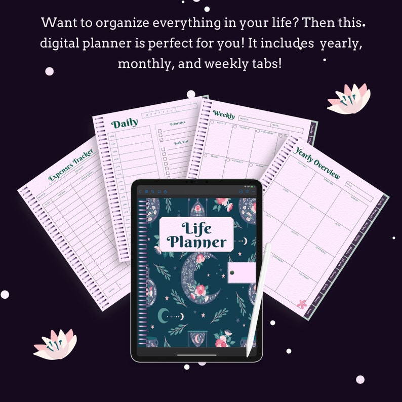 Moon Flower Aesthetic Digital Planner for Good Notes - Etsy