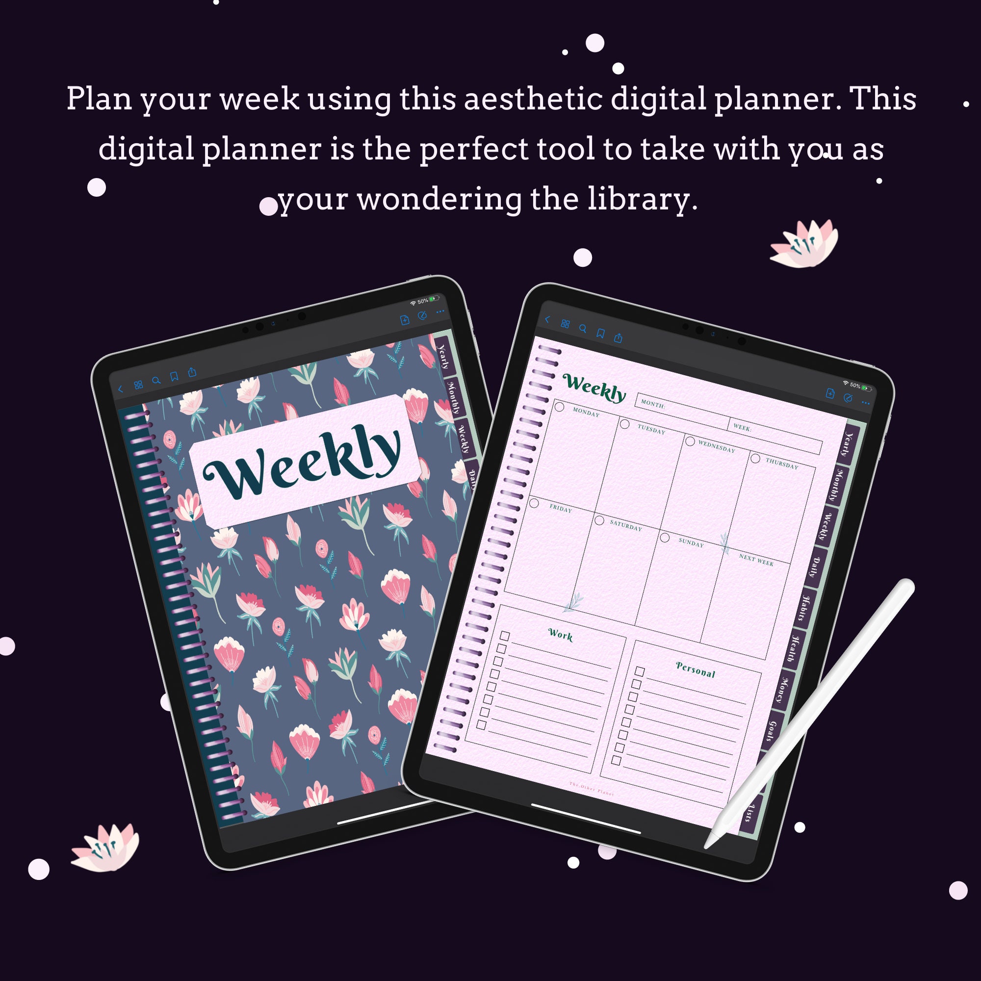 Moon Flower Aesthetic Digital Planner for Good Notes - Etsy