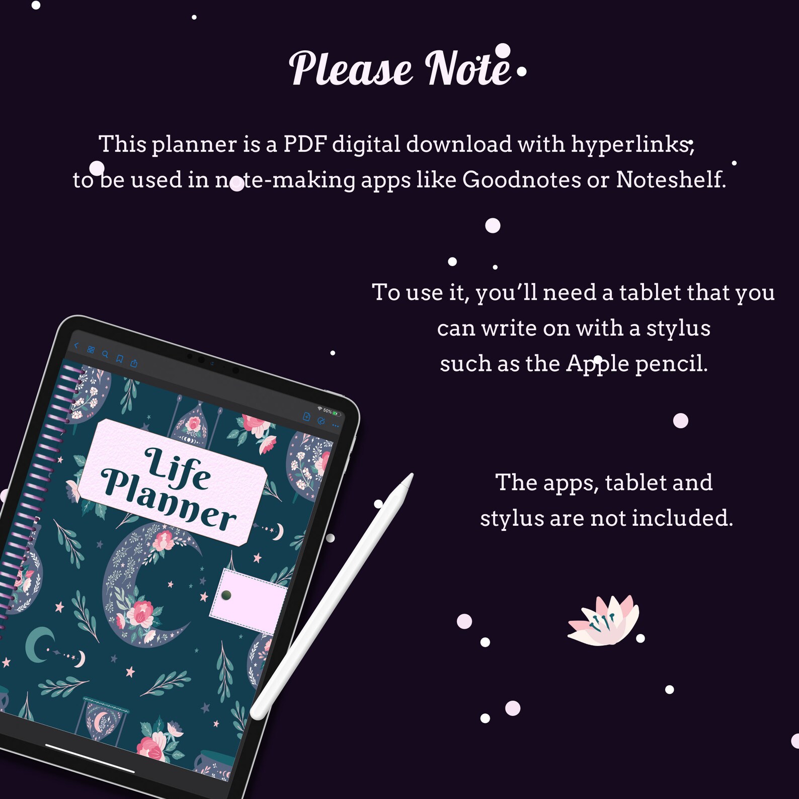 Moon Flower Aesthetic Digital Planner for Good Notes - Etsy