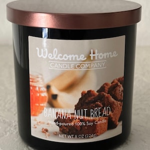 Banana Nut Bread- 8oz Hand-poured 100% Soy Candle