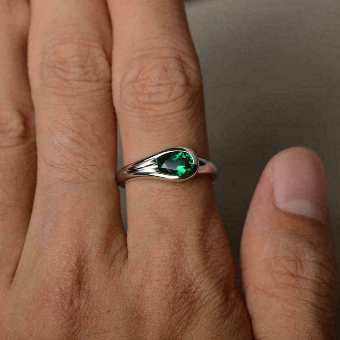 925 Green emerald Ring/925 Sterling Silver Ring/Lab Created Etsy