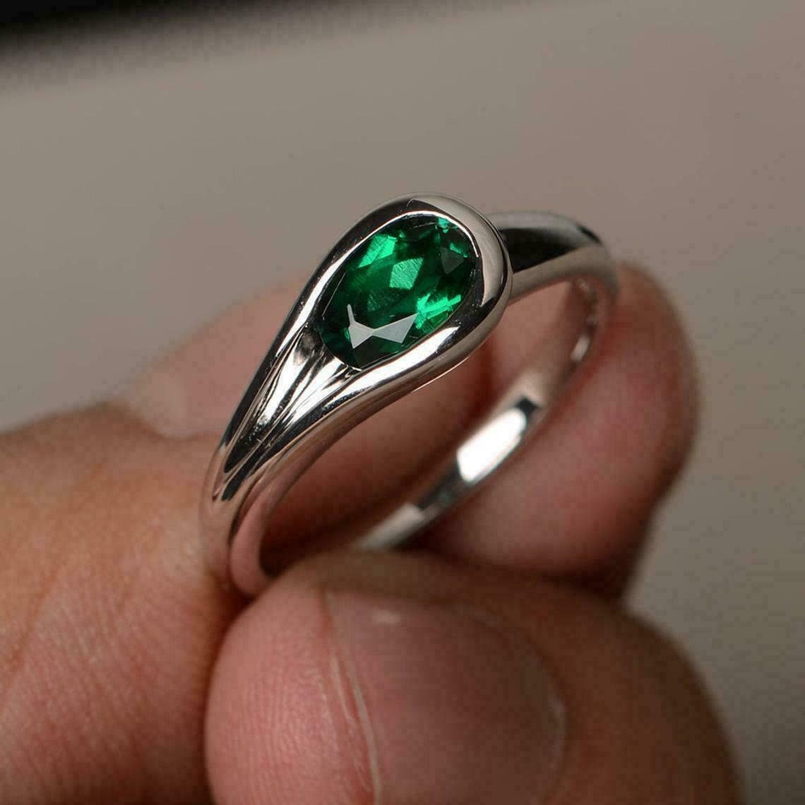 925 Green emerald Ring/925 Sterling Silver Ring/Lab Created Etsy