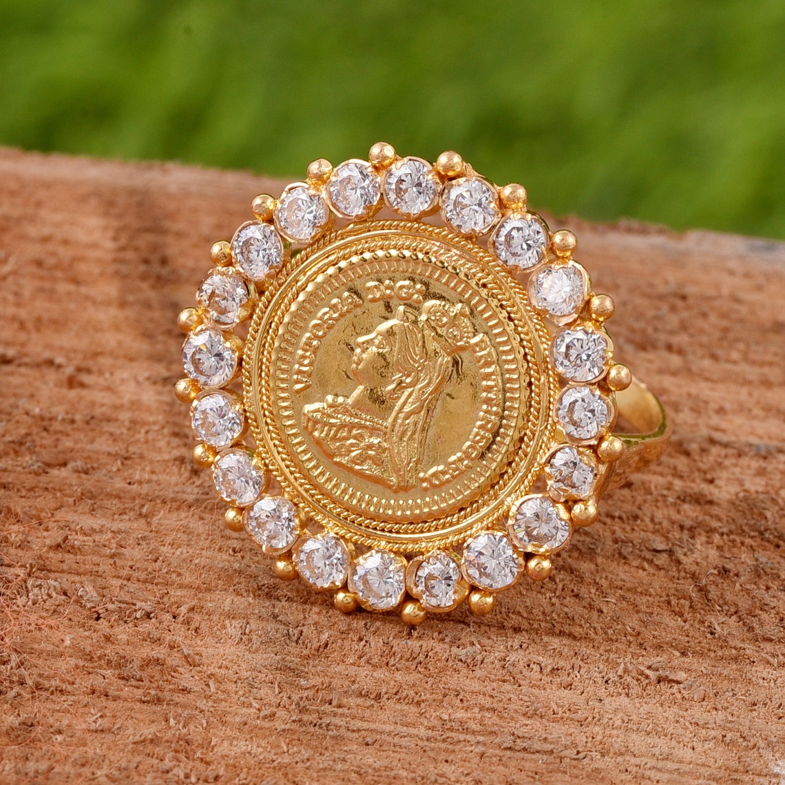 18k Gold Coin Ring/925 Sterling Gold Ring/lab Created Zircon Etsy