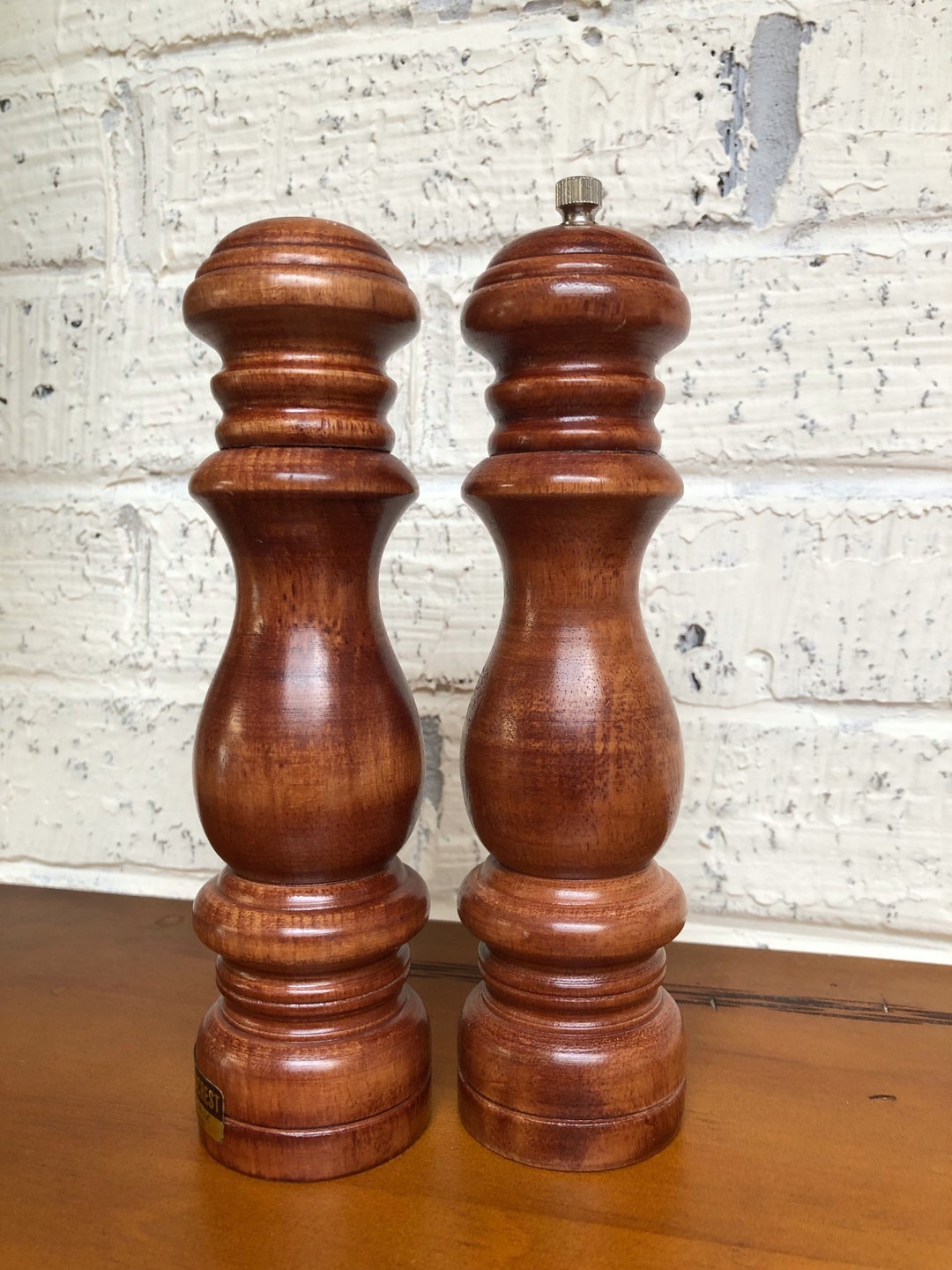 Vintage Woodcrest Styson Wood Salt Pepper Shakers Grinder Etsy
