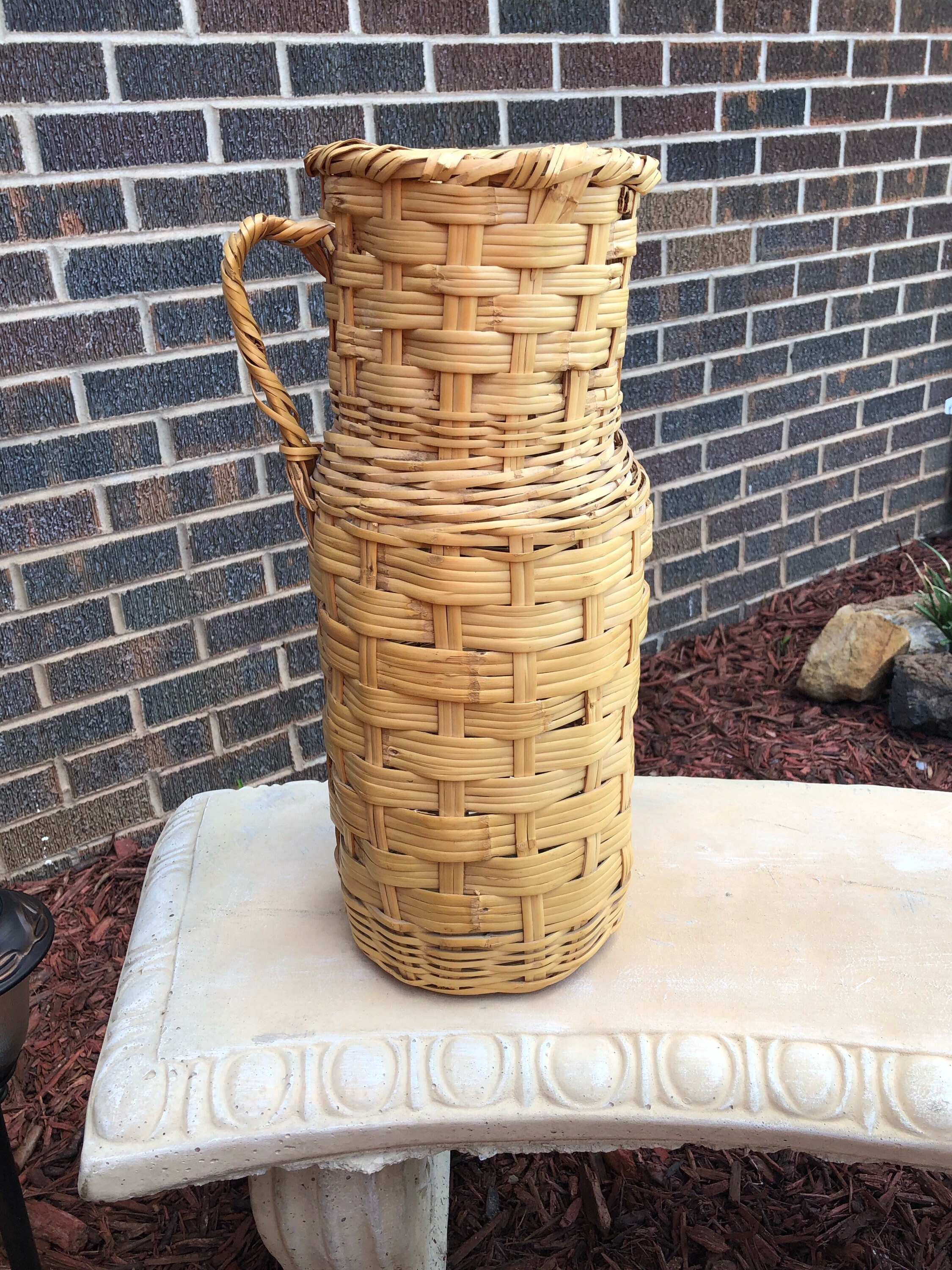 Vintage Rattan Floor Vase Wicker Jug Pitcher Etsy