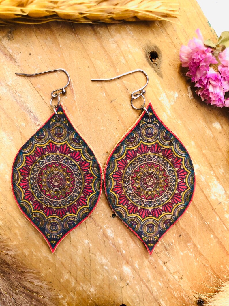 large teardrop earring Cork earrings yoga jewellery mandala earrings birthday gift for daughter mothers day gift gift under 15 for her