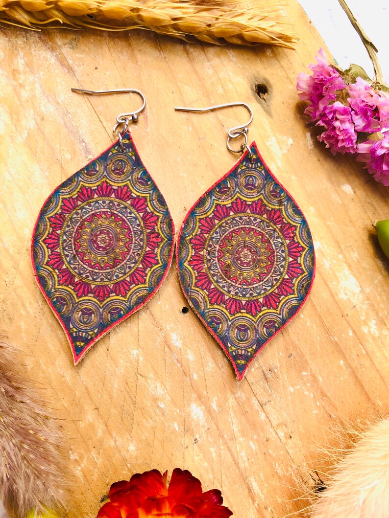 large teardrop earring Cork earrings yoga jewellery mandala earrings birthday gift for daughter mothers day gift gift under 15 for her