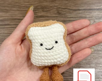 Modello all'uncinetto per una fetta di pane tostato carina, modello in PDF in inglese, modello per portachiavi all'uncinetto, pronto per il download, uncinetto carino