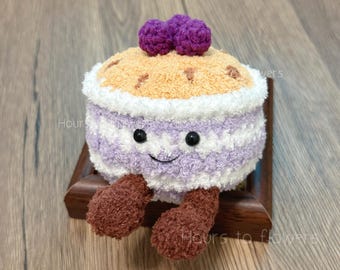 Bosbessen havermout kom pluche, gehaakte ontbijtamigurumi, handgemaakte levensmiddelenknuffel, schattig keukendecor, cadeau voor fijnproevers