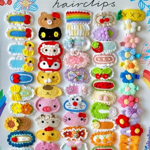 Cute Crochet Hair Clips, Crochet Barrette, handmade, animal styles and cartoon characters, original designs