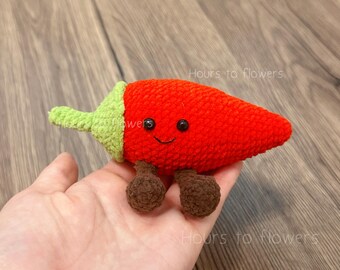 Gehaakte chilipeper pluche, handgemaakte pittige peper amigurumi, schattige groente knuffel, grappig cadeau eten minnaar, kawaii bureaudecor