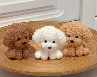 Handgemaakte gehaakte pluche puppy, amigurumi hond, cadeau voor dierenliefhebbers, schattige hondendecoratie, hondensleutelhanger, koffiebruin, crèmewit, Maltipoo, Bichon, Poedel