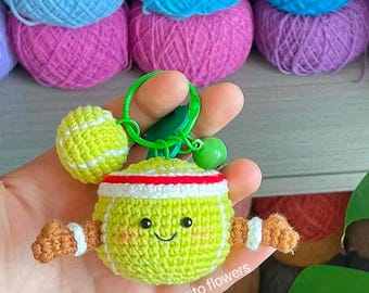 Schattige tennis handgemaakte gehaakte sleutelhanger voltooid, schattige sleutelhangers, klaar cadeau,