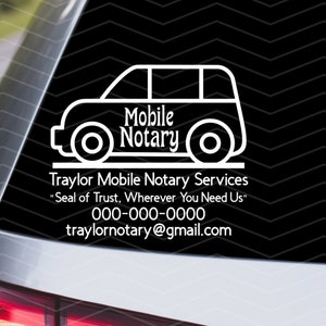 Mobile Notary Car Decal| Decals for Notaries| Professional Car Decals| Notary Gifts| Notary Personalized Decal |Notary Business Gifts